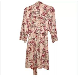 Miss Elaine Robe Floral Short Wrap Tie Short 3/4 sleeve Sz M